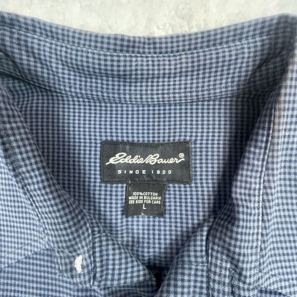 Eddie Bauer Blue HoundsTooth Long Sleeve Shirts Men's Long Large Some Defects - Picture 2 of 9